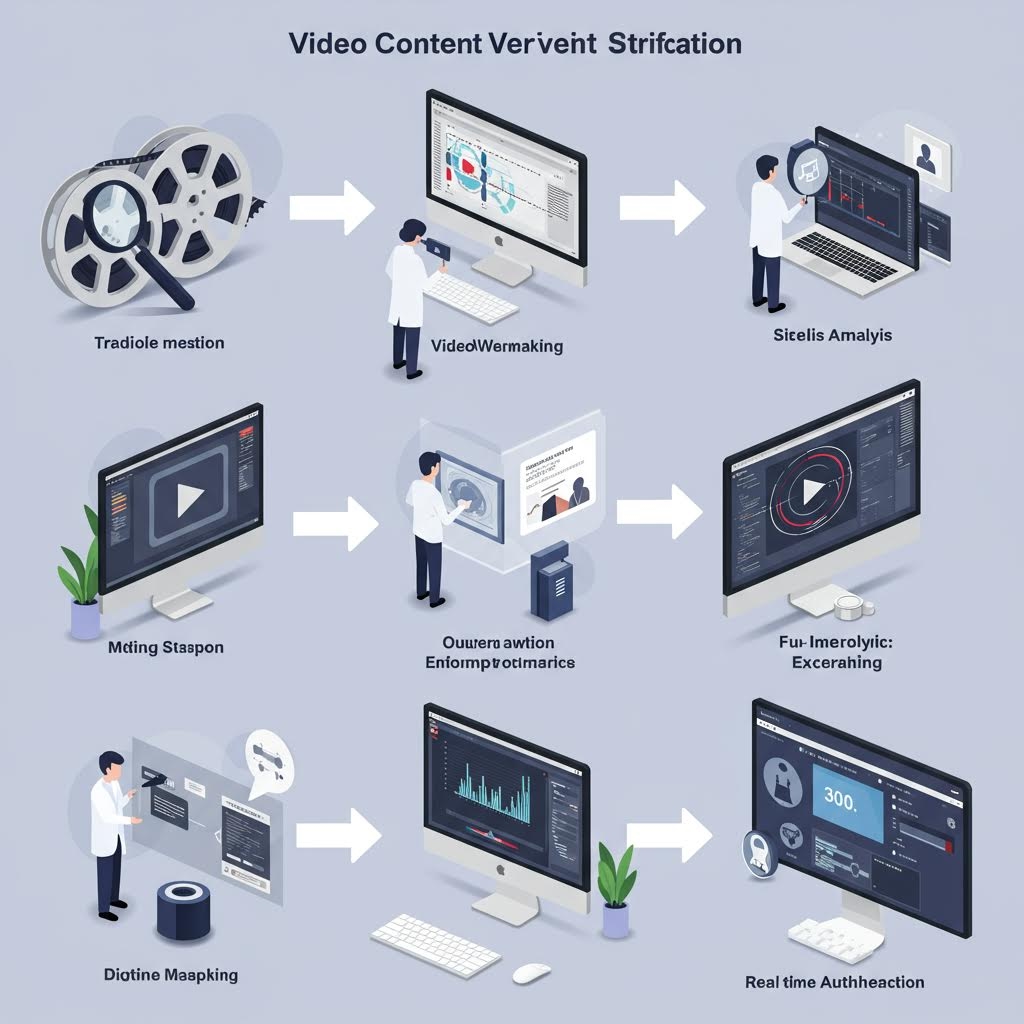 영상 제작과 검증 과정이 순서도 형식으로 표현되어 콘텐츠 흐름이 단계별로 정리된 시각적 안내 구성